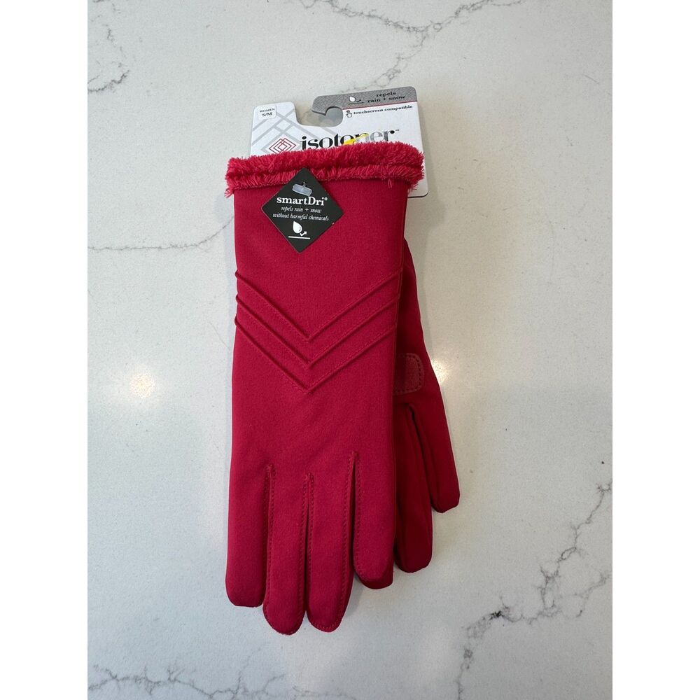 NWT Isotoner Lined Water Repellent Chevron Gloves Chili Pepper Red Size S / M